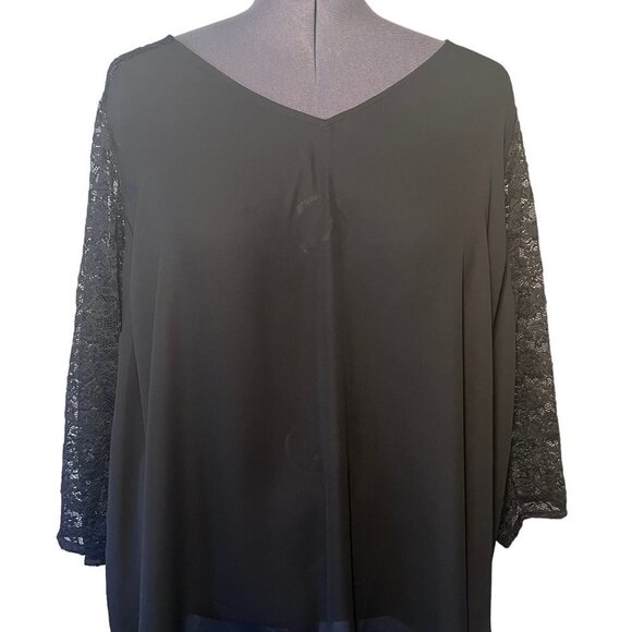 Torrid Black Georgette V-Neck Lace Sleeve Blouse (Size 5) - Picture 1 of 4